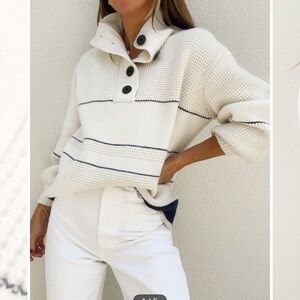 Commense White Sweater with Black Accents